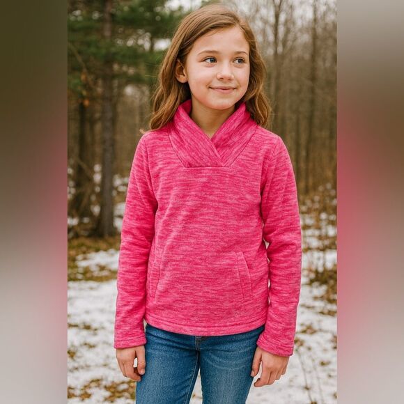 Athletic Works Girls 10/12 Fleece Pullover Hot Pink Long Sleeve High Neck Cozy - Picture 1 of 7